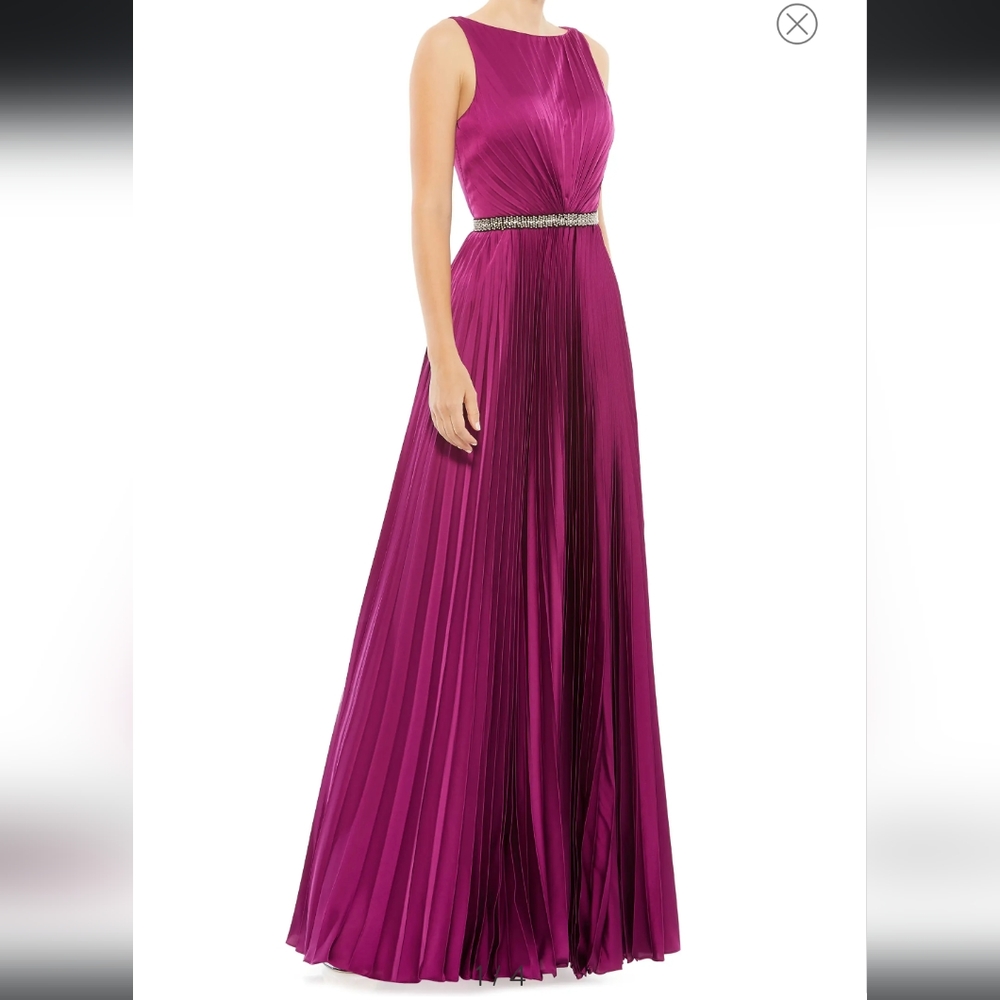Crystal pleated satin gown